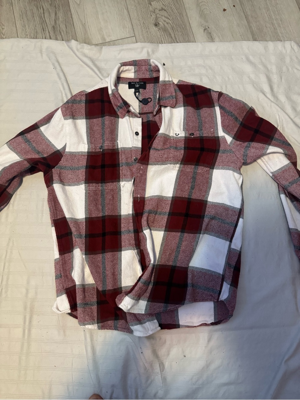 True Religion Red and White Plaid Button-Down Shirt